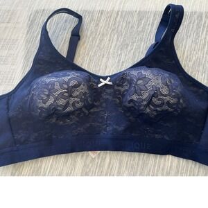 Cacique‎ Navy Blue Lace Trim Full Coverage Bra Plus Size 44C